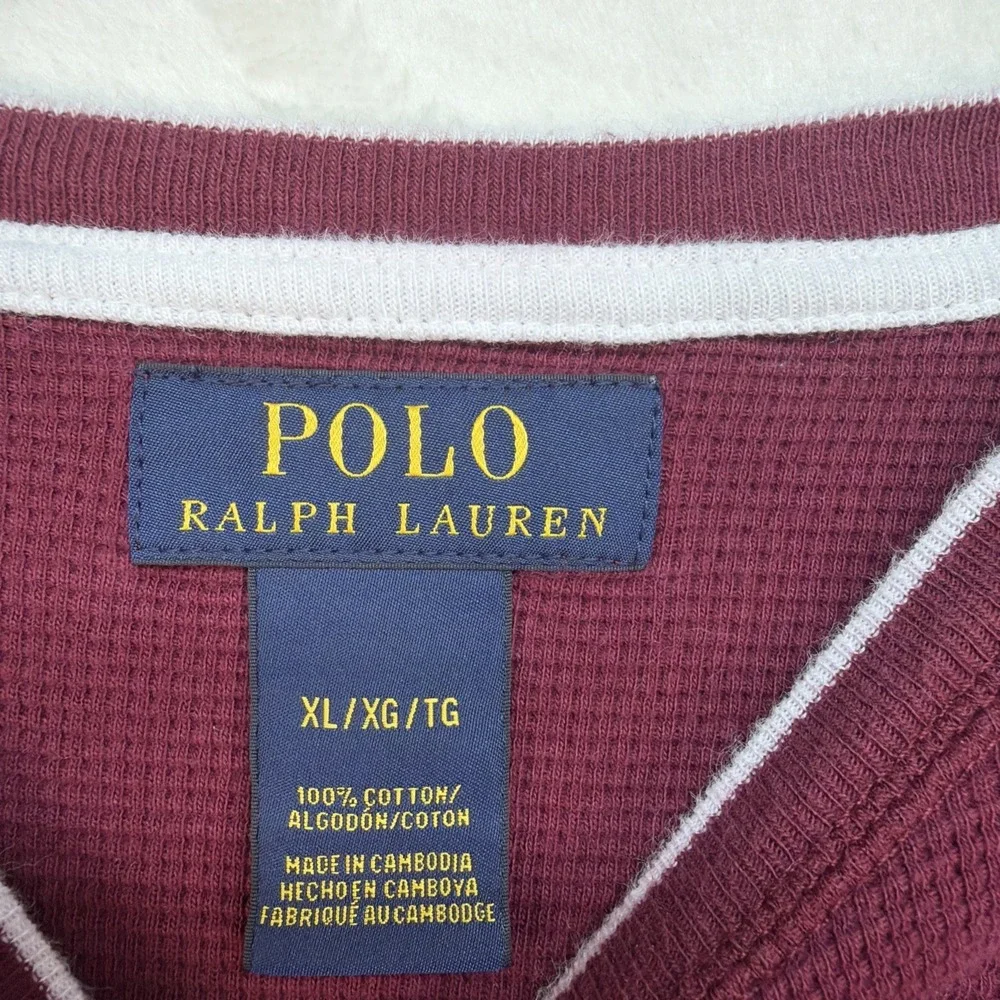 Polo Ralph Lauren Waffle Knit Thermal Shirt Burgundy‎ Crewneck XL Preppy